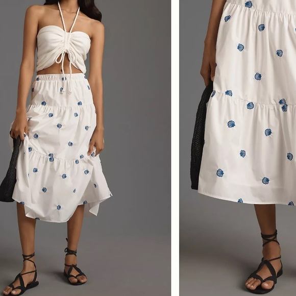 EN SAISON Alani Midi Skirt White Sea Shell Embroidered Tiered Midi Skirt Size M - Picture 10 of 10
